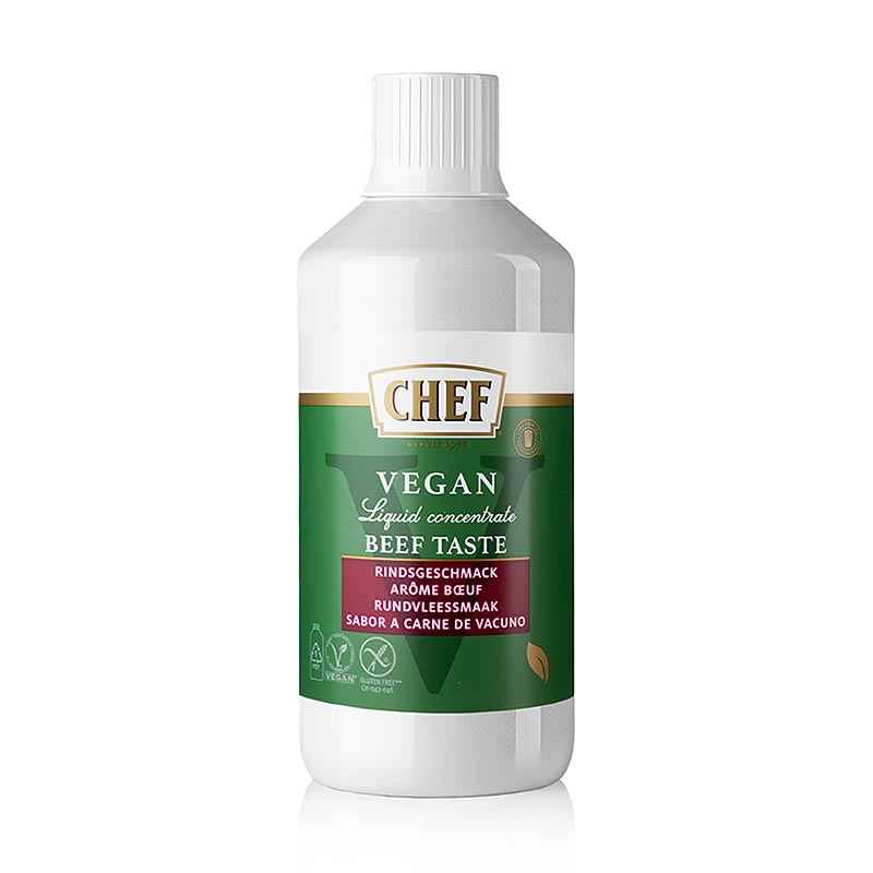 CHEF concentrado sabor carne bovina, liquido, vegano, sem gluten (para aprox. 34 litros) - 1 litro - Garrafa PE