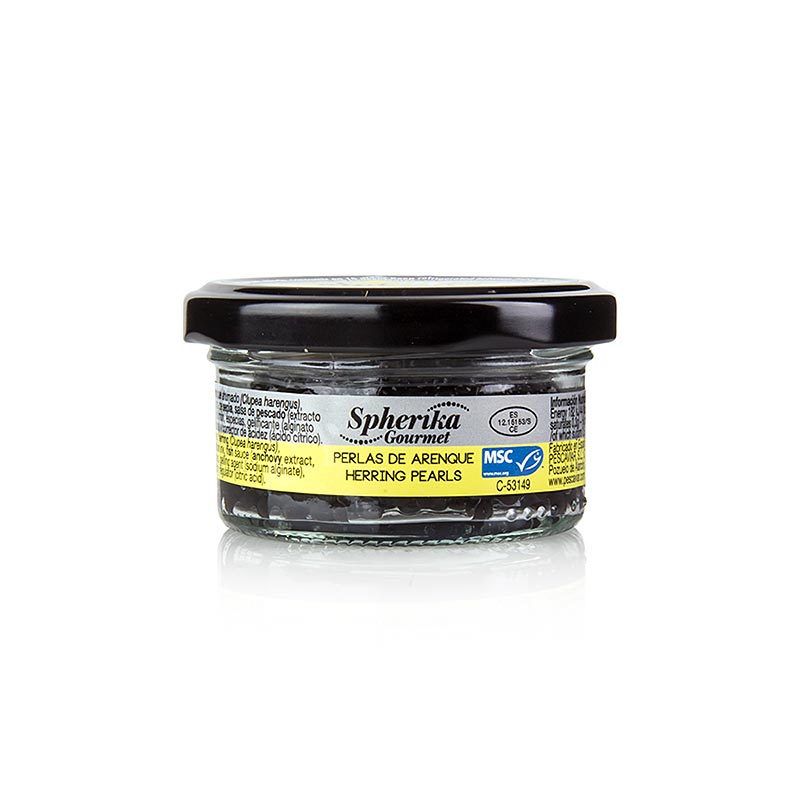 Perlas de arenque, negras (como caviar / esferas) - 50 gramos - Vaso