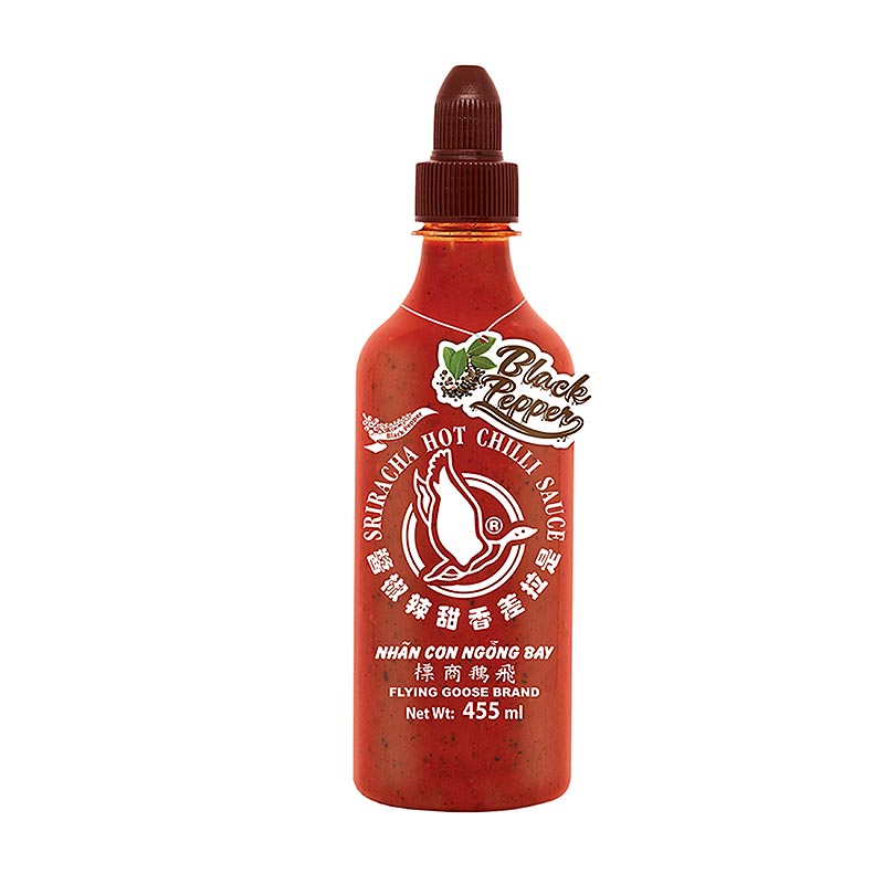 Chilisas - Sriracha, kryddig, svartpeppar, kryddig, flyggas - 455 ml - PE-flaska