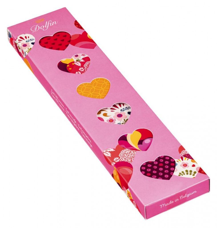 18 Carre Love, cioccolato fondente al latte intero. Confezione regalo. Cuori, Dolfin - 81 g - pacchetto