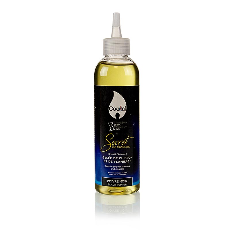 Secret de Flambage Poivre Noire (piper i zi), Flambiergel, Cookal - 200 ml - Shishe PE Secret de Flambage Poivre Noire (piper i zi), Flambiergel, Cookal - 200 ml - Shishe PE
