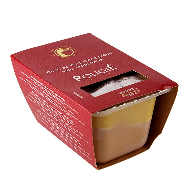 Bloc de foie d`oie, avec morceaux, foie gras, trapeze, mi-conserve, rougie - 500g - Coque PE