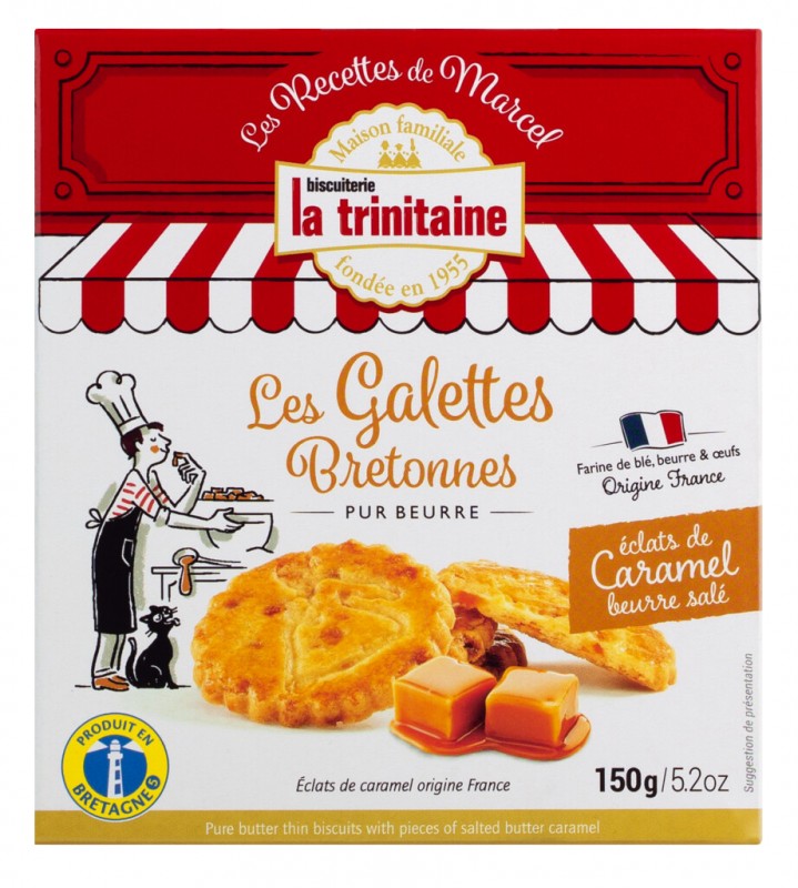 Galettes pur beurre com caramelo au beurre sale, shortbread da Bretanha com caramelo salgado, La Trinitaine - 150g - pacote