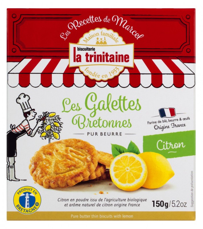 Galettes pur beurre au citron, bolinhos da Bretanha com limao, La Trinitaine - 150g - pacote