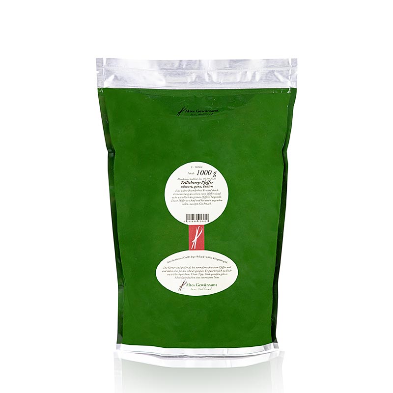 Tellicherry pipar, svartur pipar, heill, Altes Gewurzamt, Ingo Holland - 1 kg - taska