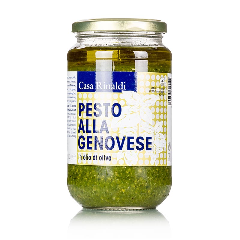 Pesto Genovese, vegano e senza lattosio (salsa al basilico), Casa Rinaldi - 500 g - Bicchiere