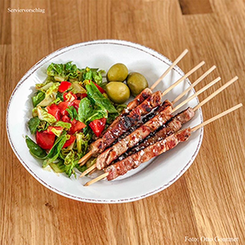 Brochetas de iberico a la parrilla Carne de costilla de cerdo iberico Abanico Otto Gourmet - aproximadamente 150 g, aproximadamente 5 piezas - vacio