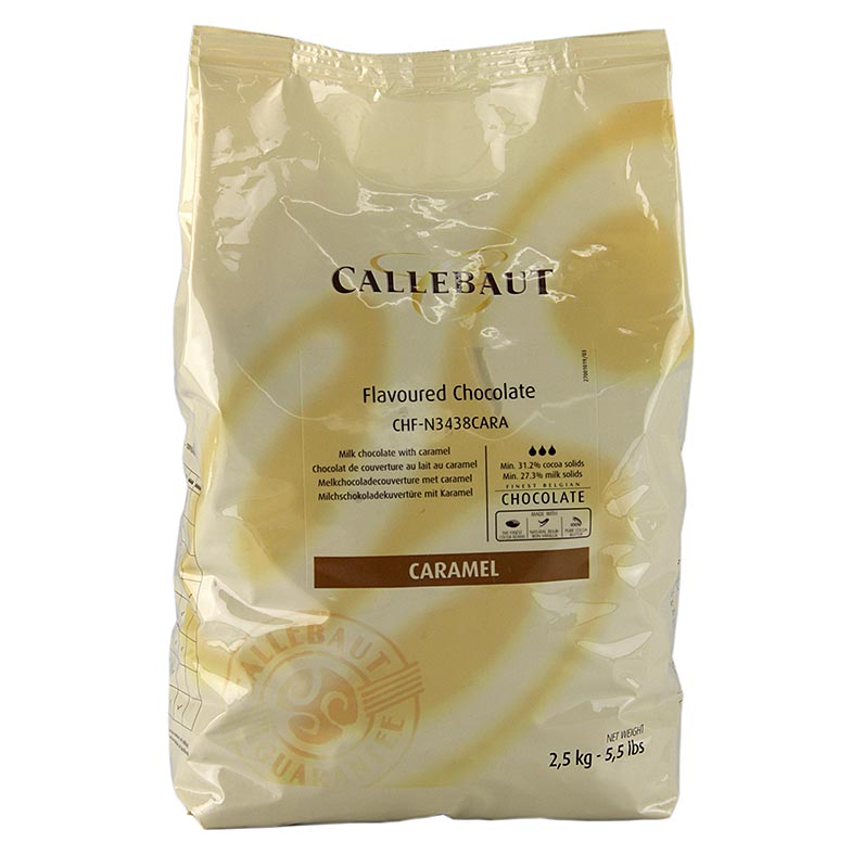 Dekorativ masse med smag - Caramel Couverture, Barry Callebaut, Callets - 2,5 kg - taske