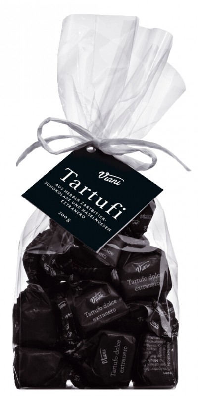 Tartufi dolci extraneri - edizione classica, nero, tartufi di cioccolato fondente extra amaro, busta, Viani - 200 g - borsa