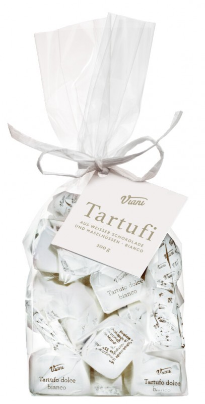 Tartufi dolci bianchi - klassisk utgava, vit, vit chokladtryffel med hasselnotter, pase, Viani - 200 g - vaska