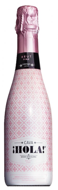 Cava iHola! Desde Barcelona Brut Pink, mawar wain berkilauan organik, organik, Jenama Barcelona - 0.375 l - Botol