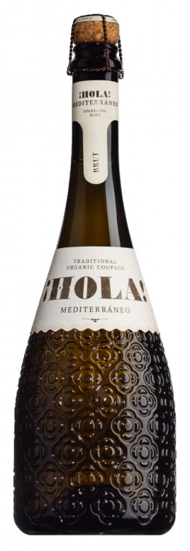 HOLA! Mediterraneo Brut, organik, wain berkilauan, organik, Jenama Barcelona - 0.75 l - Botol