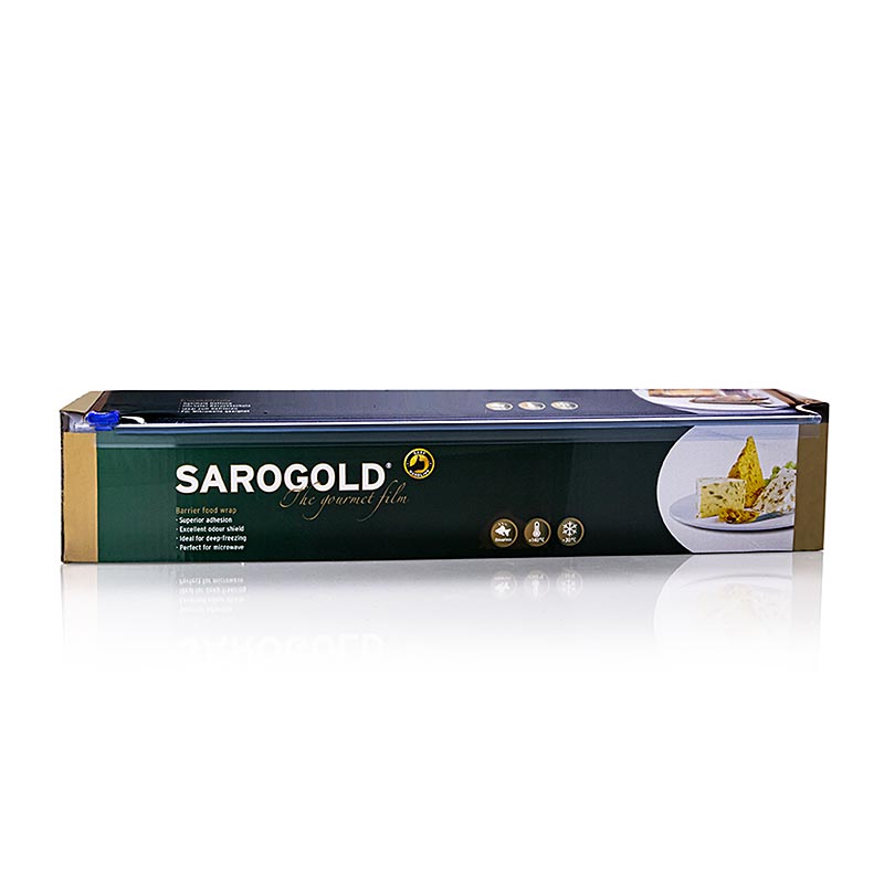 Pellicola gourmet SAROGOLD, 45 cm, scatola pieghevole (pellicola trasparente) - 300 mt, 1 pezzo - scatola Pellicola gourmet SAROGOLD, 45 cm, scatola pieghevole (pellicola trasparente) - 300 mt, 1 pezzo - scatola