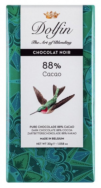 Chocolat noir 88% cacao, chocolate negro 88% cacao, Dolfin - 30g - Pedazo