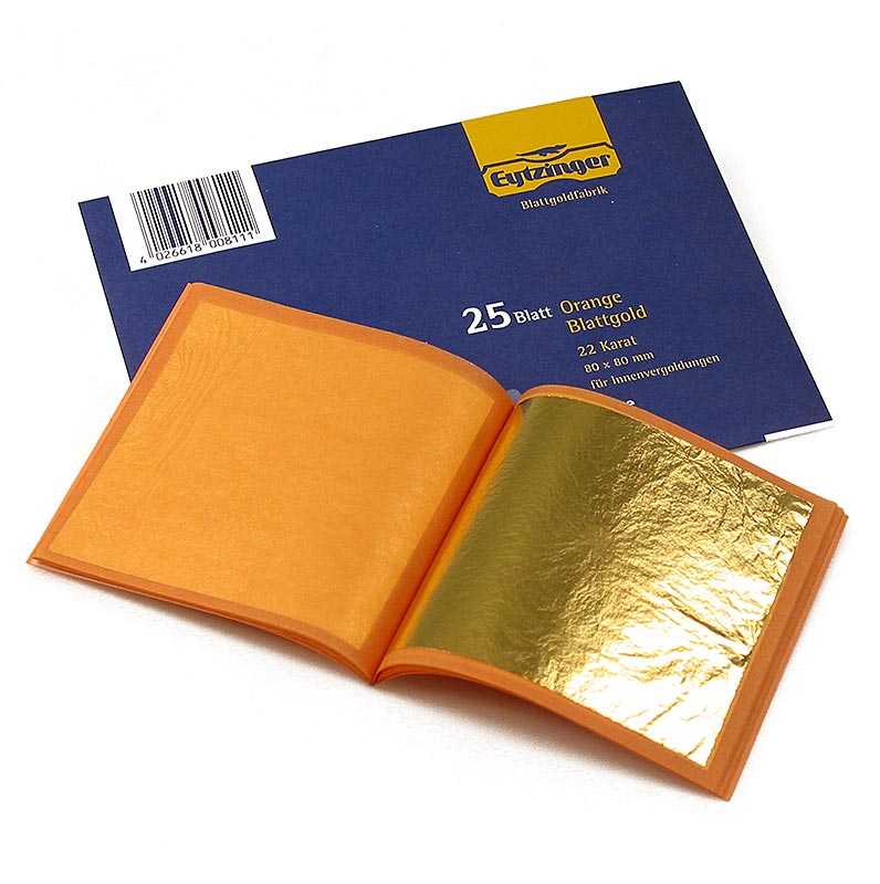 Or - livret de feuilles d`or, 22 carats, 80 x 80 mm, E175 - 25 feuilles - Carnet de notes