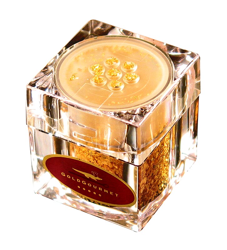 Gold - cube shaker with gold leaf flakes, 22 carat, E175 - 0.1g - box