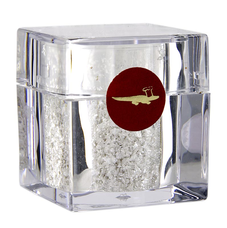 Silver cube shaker with silver leaf flakes, E174 - 0.2g - box