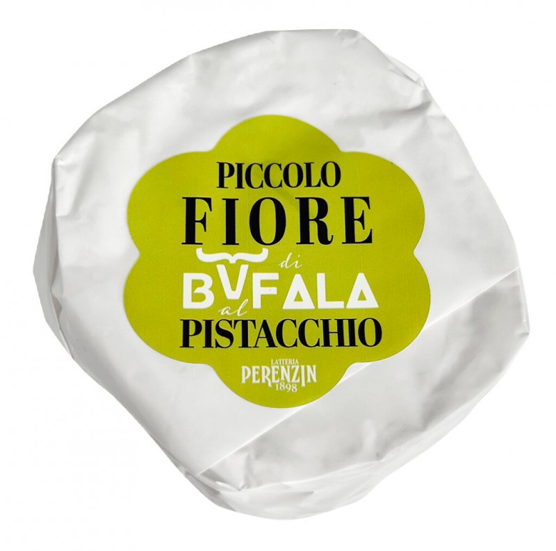 Piccolo fiore di Bufala Fistacchio, djathe i bute i bere nga qumeshti i buallit + fistike, Latteria Perenzin - 250 g - Pjese