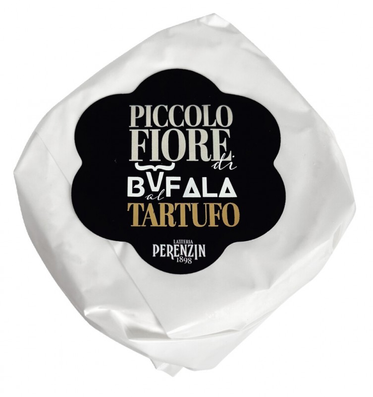 Piccolo fiore di Bufala Tartufo, queijo de pasta mole feito com leite de bufala + trufa de verao, Latteria Perenzin - 250g - Pedaco