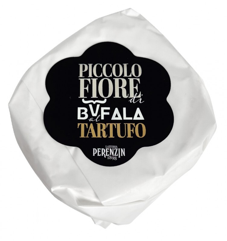 Piccolo fiore di Bufala Tartufo, pehmea puhvelinmaidosta valmistettu juusto + kesatryffeli, Latteria Perenzin - 250 g - Pala