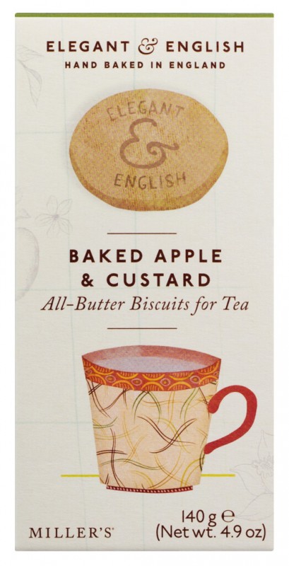 Elegante e ingles Baked Apple + Custard, biscoitos amanteigados com maca assada e creme de baunilha, Millerund039;s - 140g - pacote