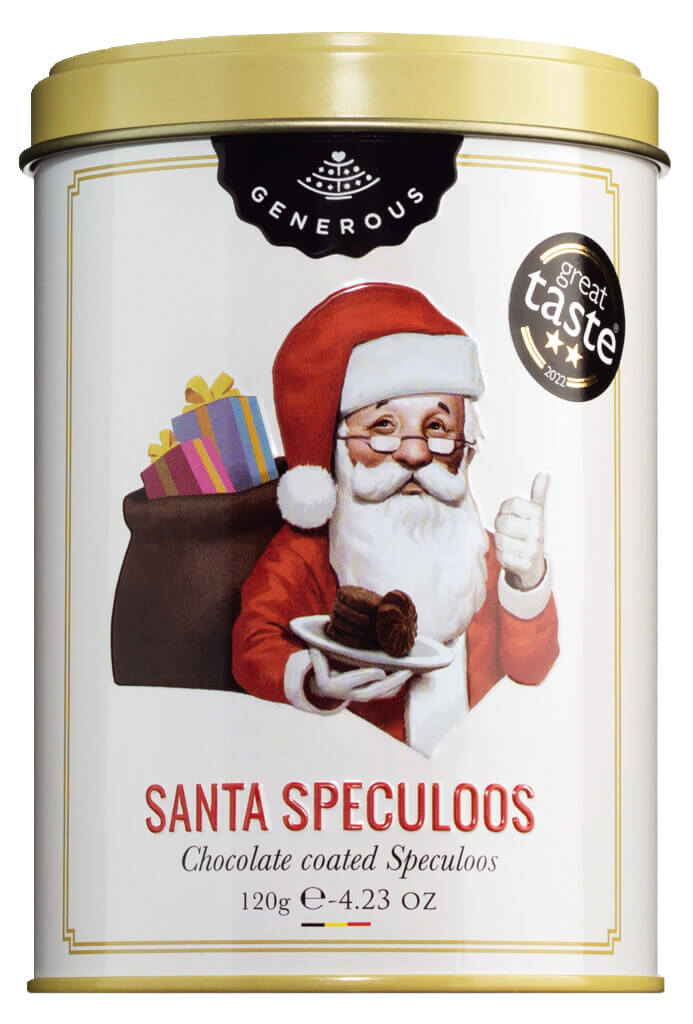 Santa Speculoos Lata, biologica, biscoitos speculoos com chocolate, sem gluten, biologicos, generosos - 120g - pode