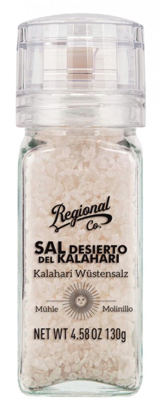 Sal de Kalahari, sal marinho do deserto de Kalahari, moinho, Regional Co - 130g - Pedaco