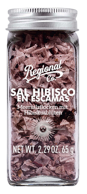 Sal Hibisco en Escamas, kepingan garam laut dengan bunga bunga raya, Regional Co. - 65g - sekeping