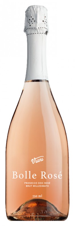 Prosecco DOC Rose Brut Millesimato Bolle Rose, vino espumoso, rosado, Viani - 0,75 litros - Botella