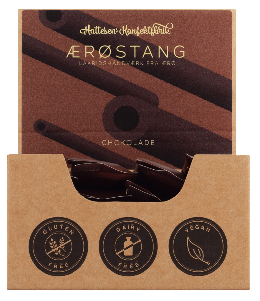 Aerostang-suklaateline, suklaa-lakritsi-tikut, Hattesensin makeistehdas - 20 x 27 g - naytto