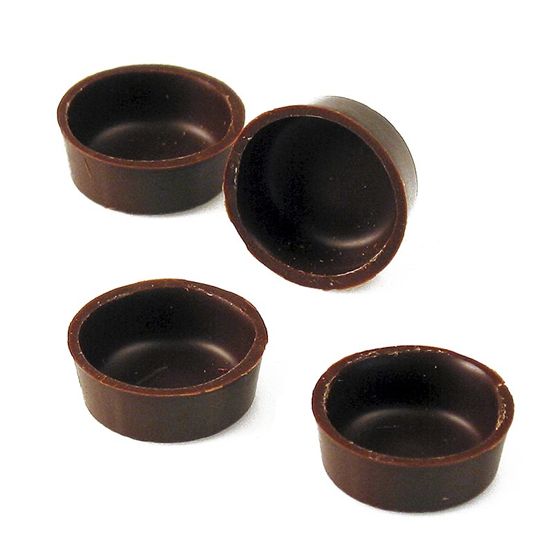 Pralines half-shells, round, dark, Ø 26 / 29x10mm, Laderach - 1.293 kg, 616 pieces - Cardboard