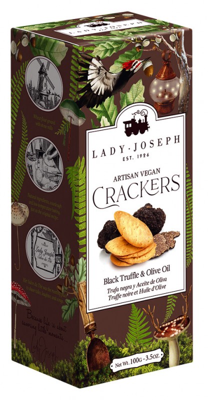 Black Truffle Crackers, pasteis com trufa negra, Lady Joseph - 100g - pacote