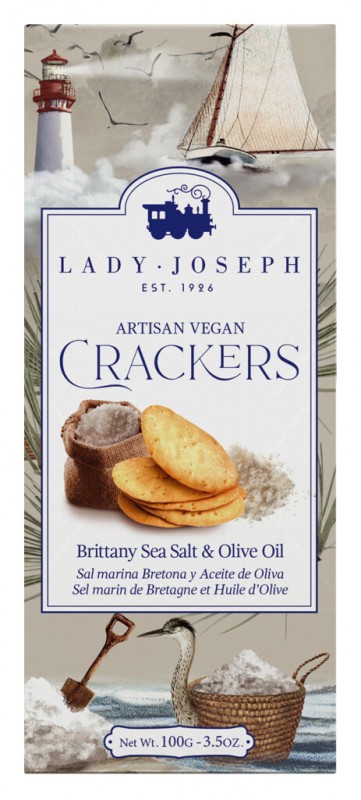 Crackers de sal marina de Bretana y aceite de oliva, galletas con sal marina de Bretana, Lady Joseph - 100 gramos - embalar