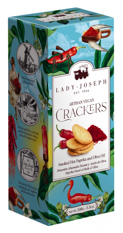 Crackers alla paprika piccante affumicata, pasticcini al peperoncino affumicato, Lady Joseph - 100 grammi - pacchetto