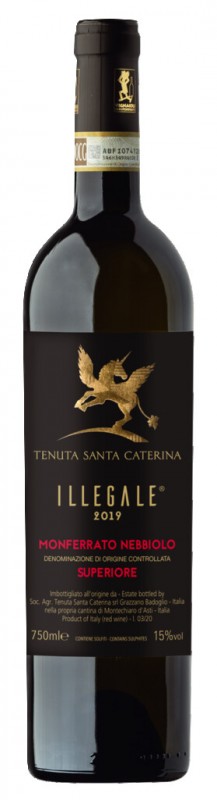 Monferrato Nebbiolo sup. DOCG Ilegale, wain merah, Tenuta Santa Caterina - 0.75 l - Botol Monferrato Nebbiolo sup. DOCG Ilegale, wain merah, Tenuta Santa Caterina - 0.75 l - Botol