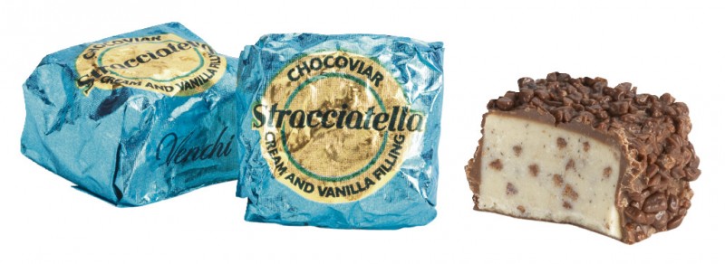 Cubotto Chocoviar Stracciatella, praline de chocolate ao leite com recheio de stracciatella, Venchi - 1.000g - kg Cubotto Chocoviar Stracciatella, praline de chocolate ao leite com recheio de stracciatella, Venchi - 1.000g - kg