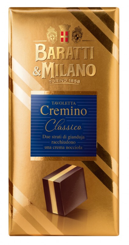 Tavoletta Cremino Classico, klassinen hasselpahkinakerrospatukka, Baratti e Milano - 100 g - Pala