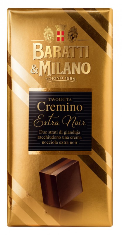 Tavoletta Cremino Extra Noir, barra em camadas de avela escura, Baratti e Milano - 100g - Pedaco
