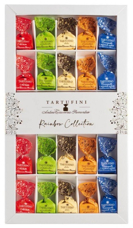 Tartufini Misti Rainbow Collection, mix pralinato alla nocciola, Collezione Rainbow, Antica Torroneria Piemontese - 175 g - pacchetto