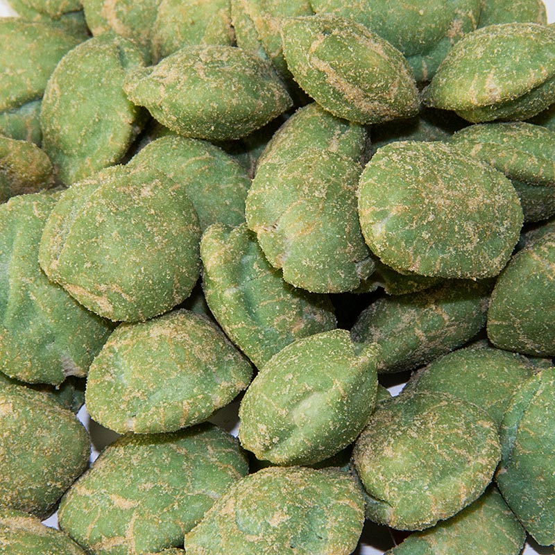 Cacahuètes dans la pâte - Raviolis Wasabi, avec du vrai wasabi japonica - 1 kg - sac Cacahuètes dans la pâte - Raviolis Wasabi, avec du vrai wasabi japonica - 1 kg - sac