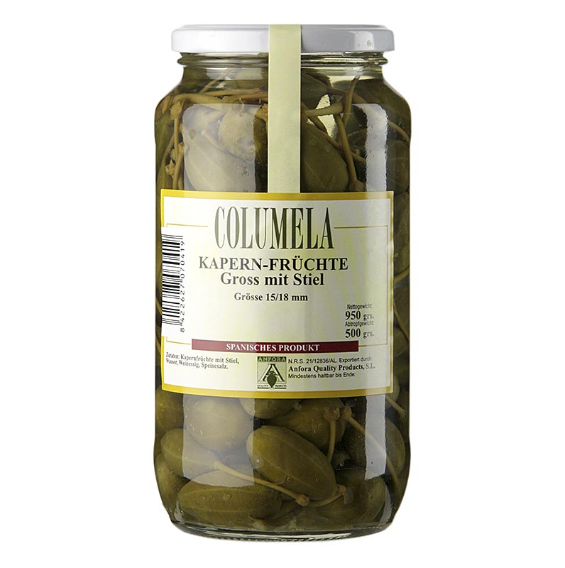 Fructe de caper, medii, cu tulpina, Ø 15-18mm, Columela - 950 g - Sticla Fructe de caper, medii, cu tulpina, Ø 15-18mm, Columela - 950 g - Sticla