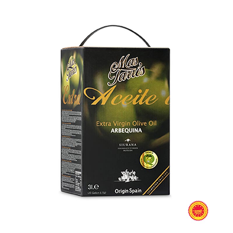 Extra panensky olivovy olej, Mas Tarres Oliva Verde, Arbequina, DOP / CHOP Siurana - 3 litre - Taska v krabici