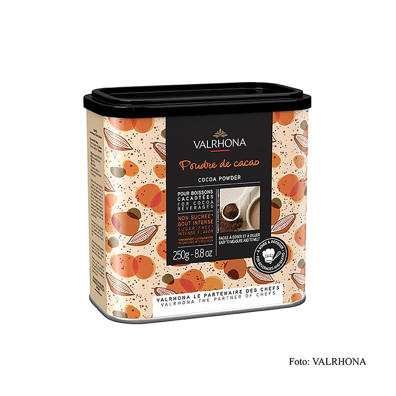 Kaakaojauhe, hieman oljyton, 20-22% kaakaovoita, Valrhona - 250 g - pakkaus