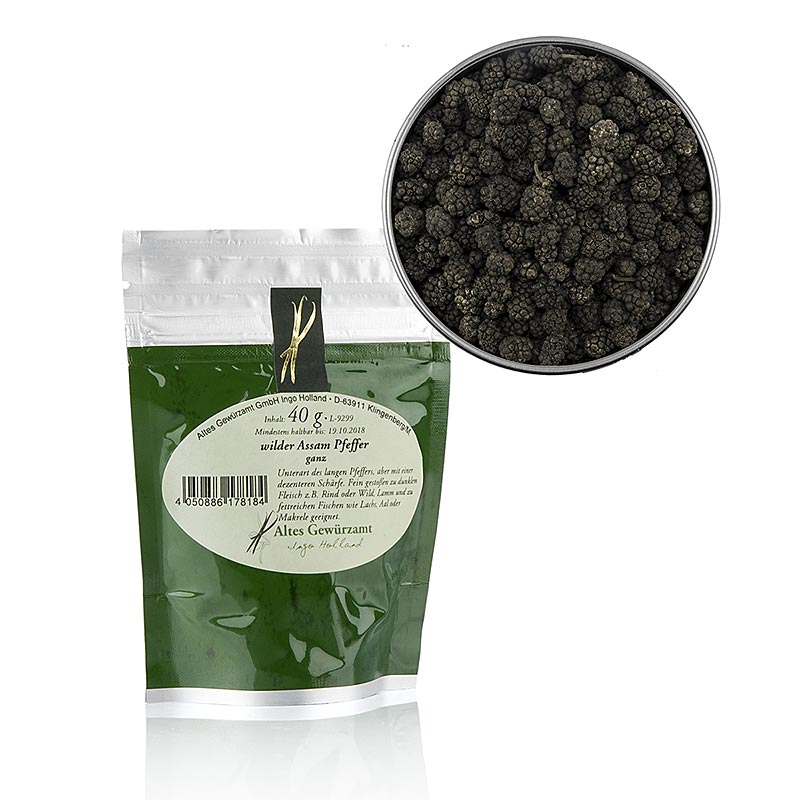 Wilder Assam Pfeffer, ganz, Altes Gewürzamt, Ingo Holland - 40 g - Aromatüte Wilder Assam Pfeffer, ganz, Altes Gewürzamt, Ingo Holland - 40 g - Aromatüte