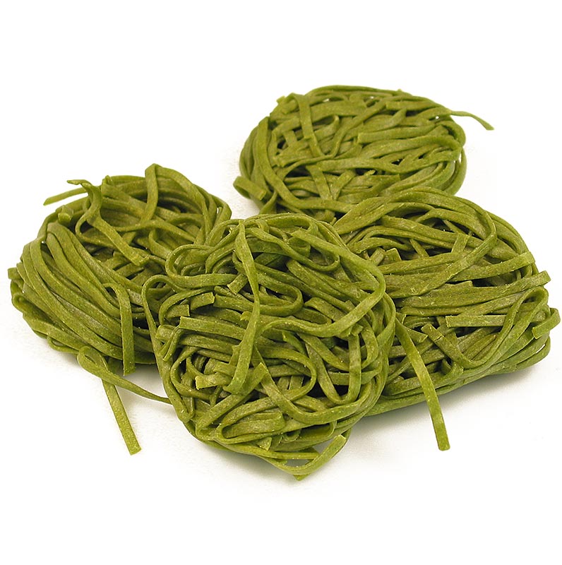 Tagliarini proaspete cu spanac, verde, tagliatelle, 3mm, Pasta Sassella - 500 g - sac