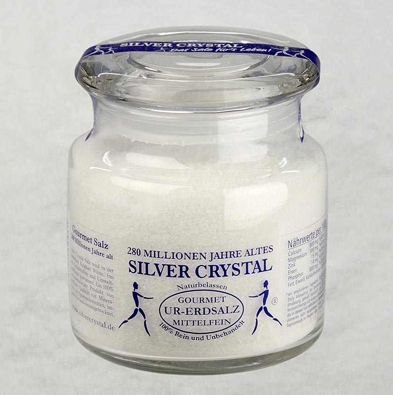 Strieborna krystalova sol z Kalahari, stredne jemna - 640 g - sklo