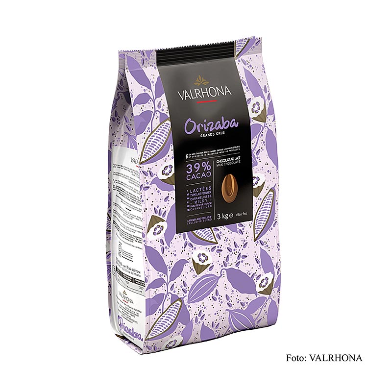 Valrhona Orizaba Lactee Grand Cru, Vollmich Couverture, Callets, 39% kakao - 3 kg - taska Valrhona Orizaba Lactee Grand Cru, Vollmich Couverture, Callets, 39% kakao - 3 kg - taska
