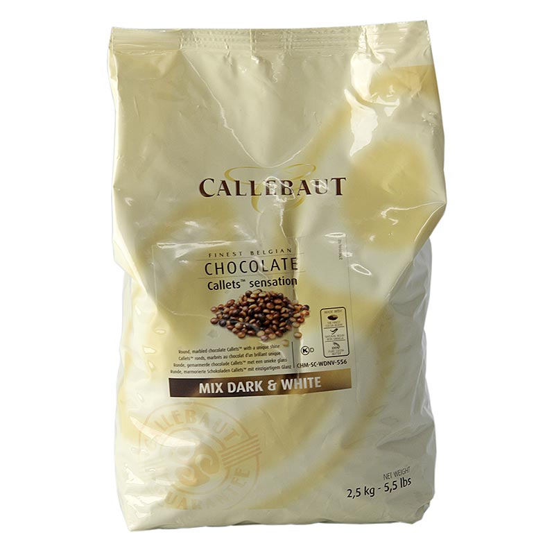 Callets Sensation Marbled, perolas de chocolate marmorizadas, 38,9% cacau, Callebaut - 2,5kg - bolsa