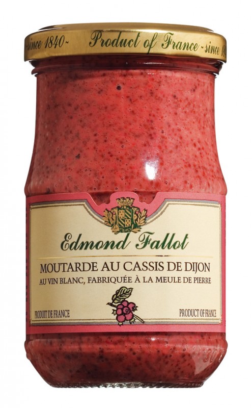 Moutarde au cassis de Dijon, Dijon sennep med kabinet, Fallot - 205 g - Glas