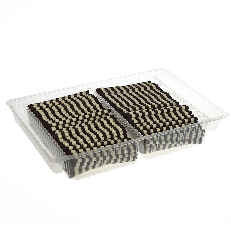 Csokolade szivar - Mikado, sotet/feher csikos, 10 cm hosszu, Ø 4 mm - 700g, 335 db - Karton